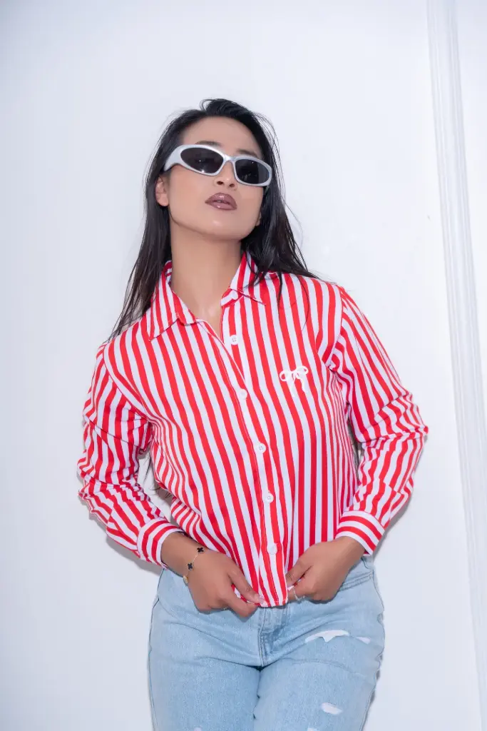 HB25-01 Stripe Shirt Bow Print