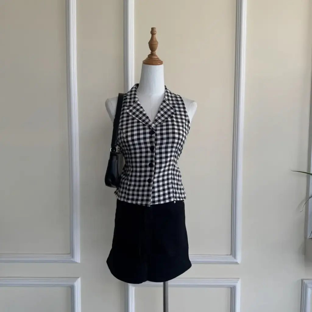 1.6977 BMKS SS25-08 CHECKERED WAIST COAT (BLACK, M)