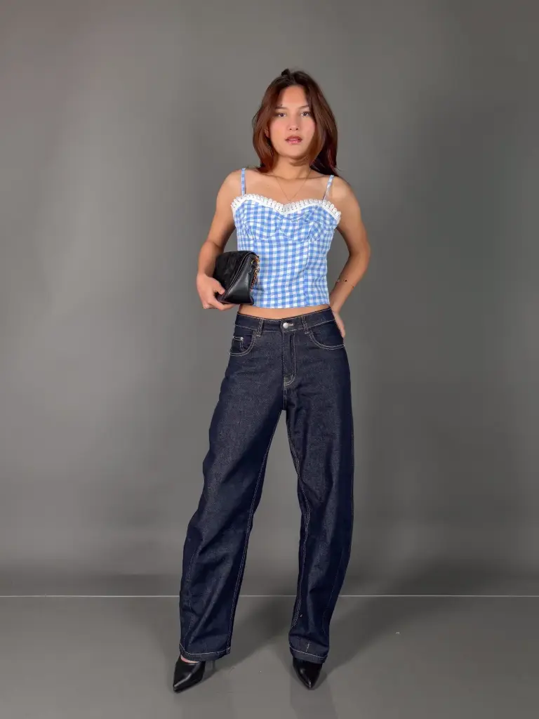 BMKS SS25-21 MILKMAID CHECKERED TOP