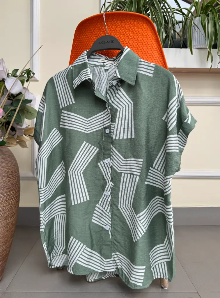 3.36156 HB SS25-356 KIMONO PRINTED SHIRT (GREEN, M)