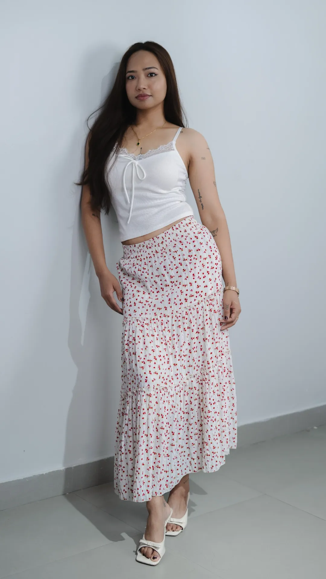 HB SS25-393 PRINTED TIERED MAXI SKIRT