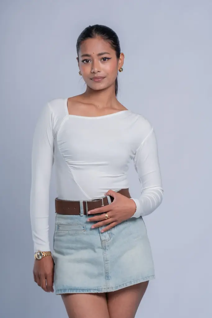 3.41270 HB SS25-436 COWL NECK FULL SLEEVE TOP (WHITE, S)