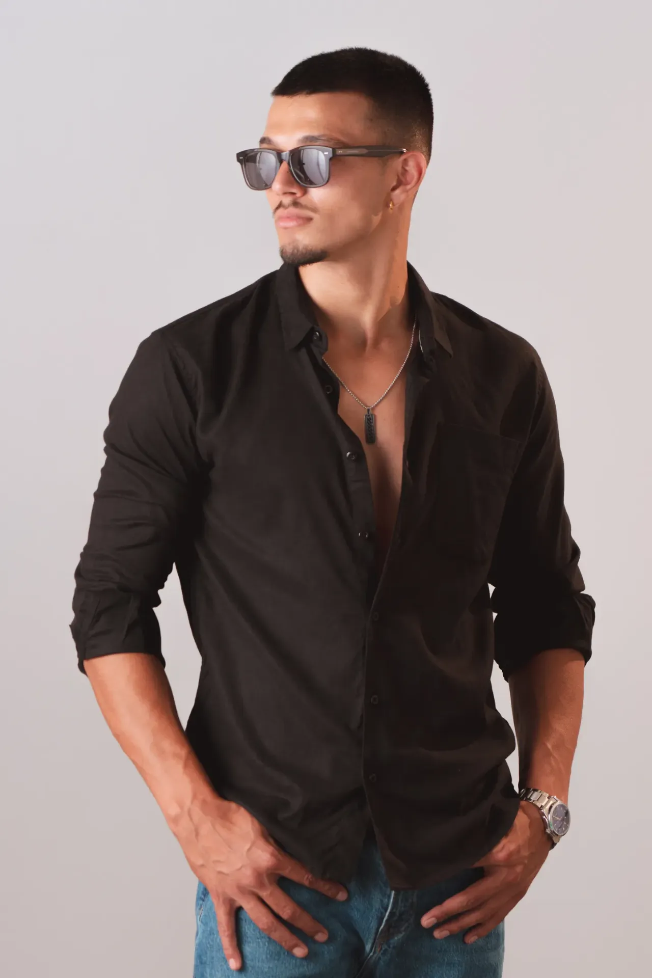 3.50307 BMNL AW25-17 LINEN PLAIN SHIRT (BLACK, M)