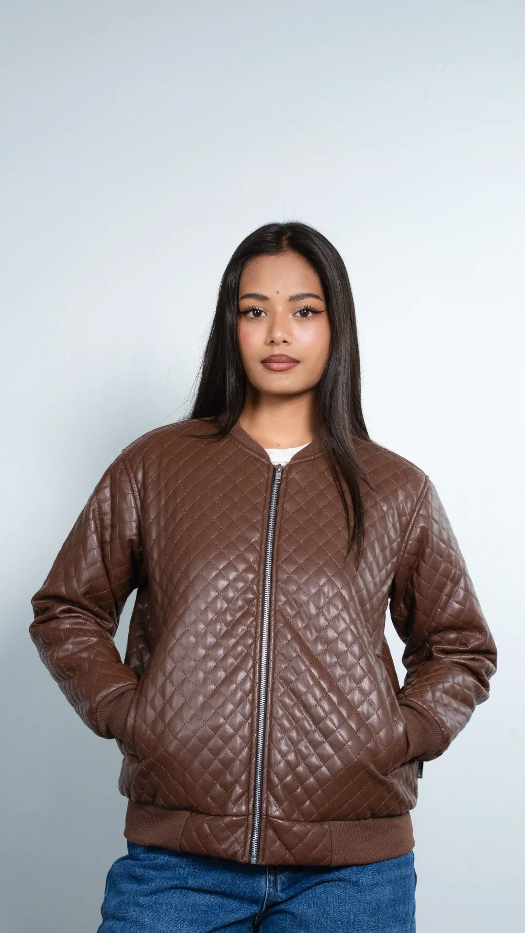 3.57676 HB AW25-95 QUILTED PU JACKET (BROWN, M)