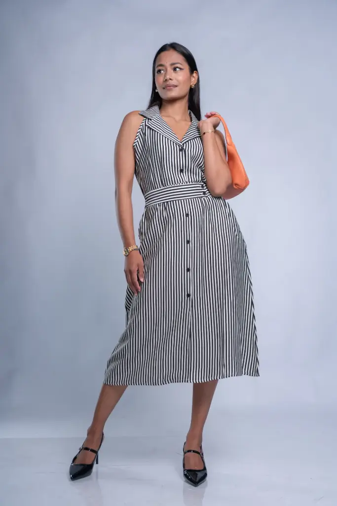 HB SS26-20 STRIPE CINCHED WAIST DRESS