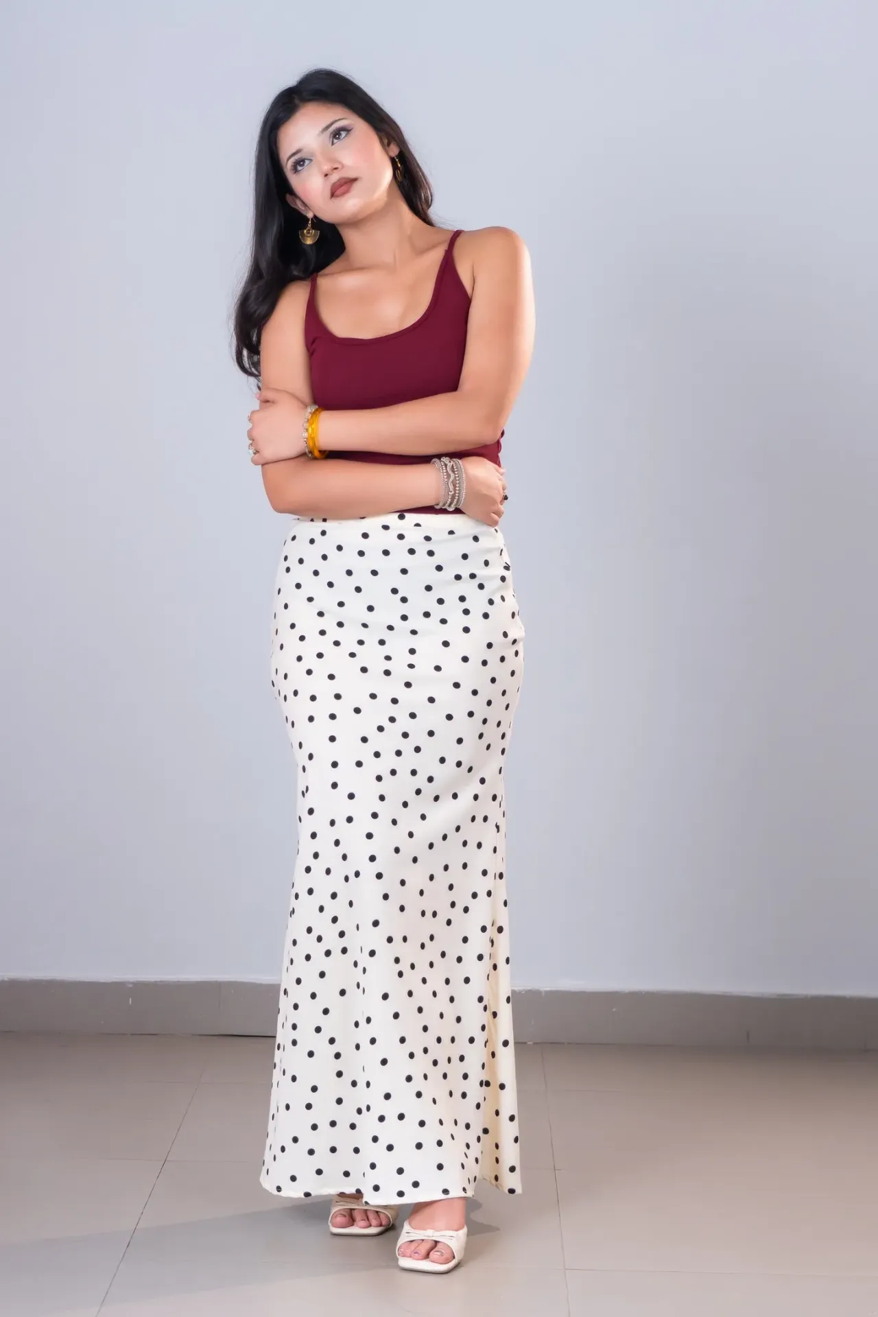 3.91961 HB SS26-183 POLKA MERMAID SKIRT (VANILLA, S)