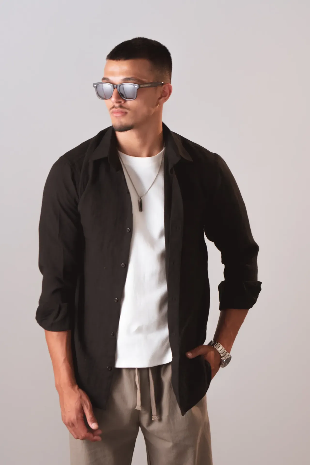 3.93456 BMNL SS26-09 KK LINEN SHIRT (BLACK, M)