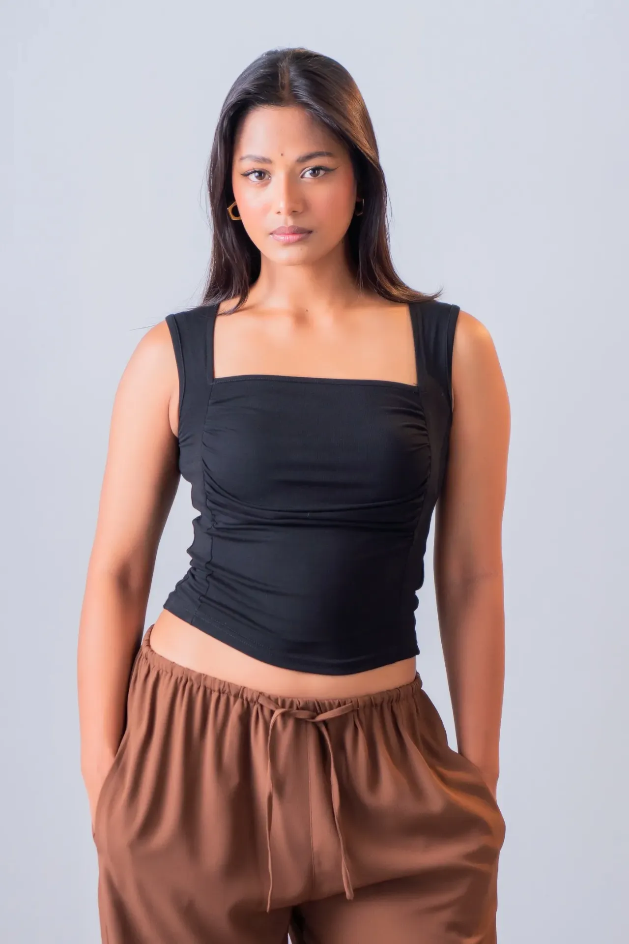 HB SS26-270 RUCHED SQUARE NECK TOP