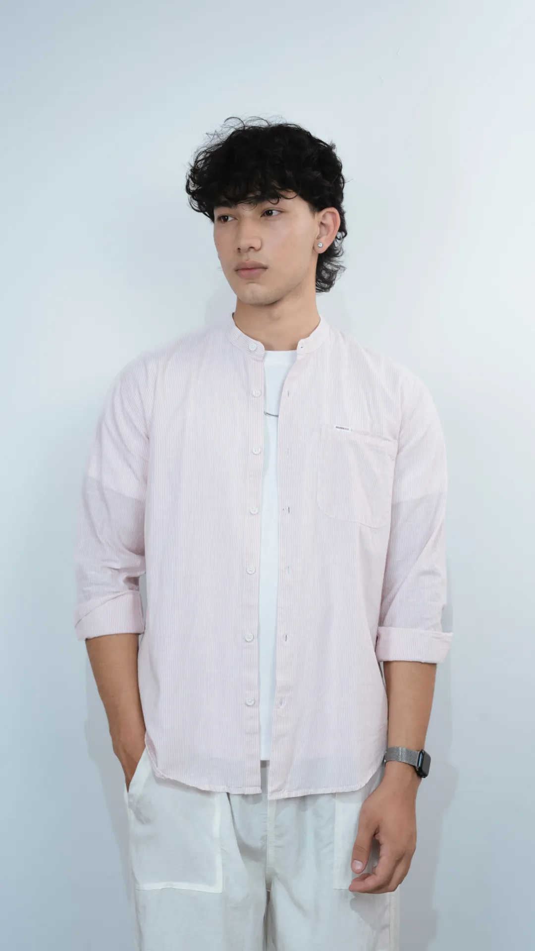 BMNL SS26-29 BAN COLLAR STRIPE SHIRT